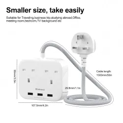 3 USB AC Outlets UK Power Strip
