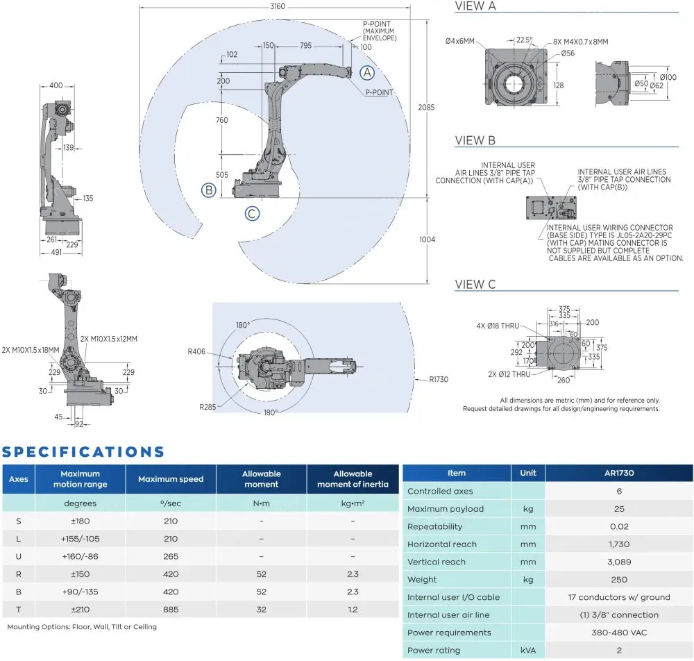 AR1730 robot spec diagram