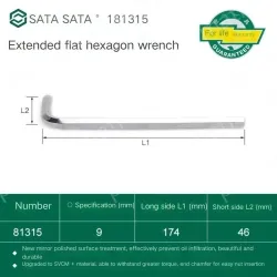 Extended flat head hex wrench 9mm 81315