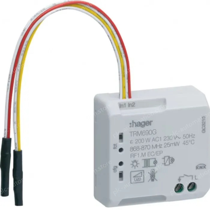 Module 1 flush mounted output 200W, 2 wires + 2 inputs, KNX radio