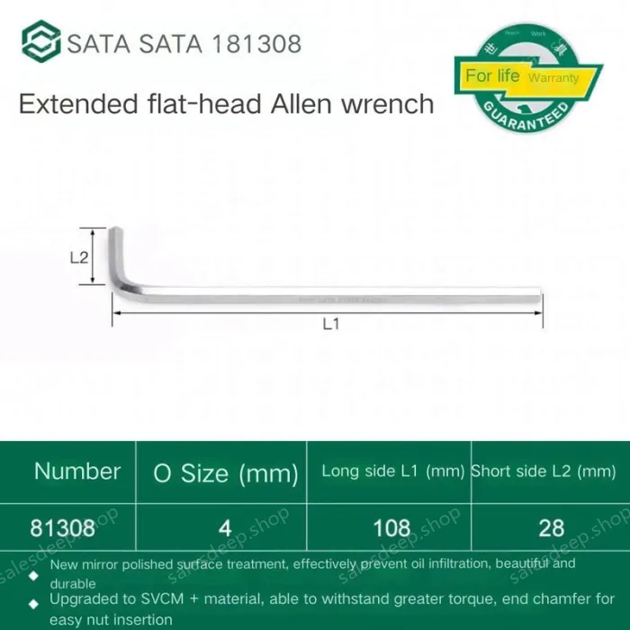 Extended flat head hex wrench 4mm 81308